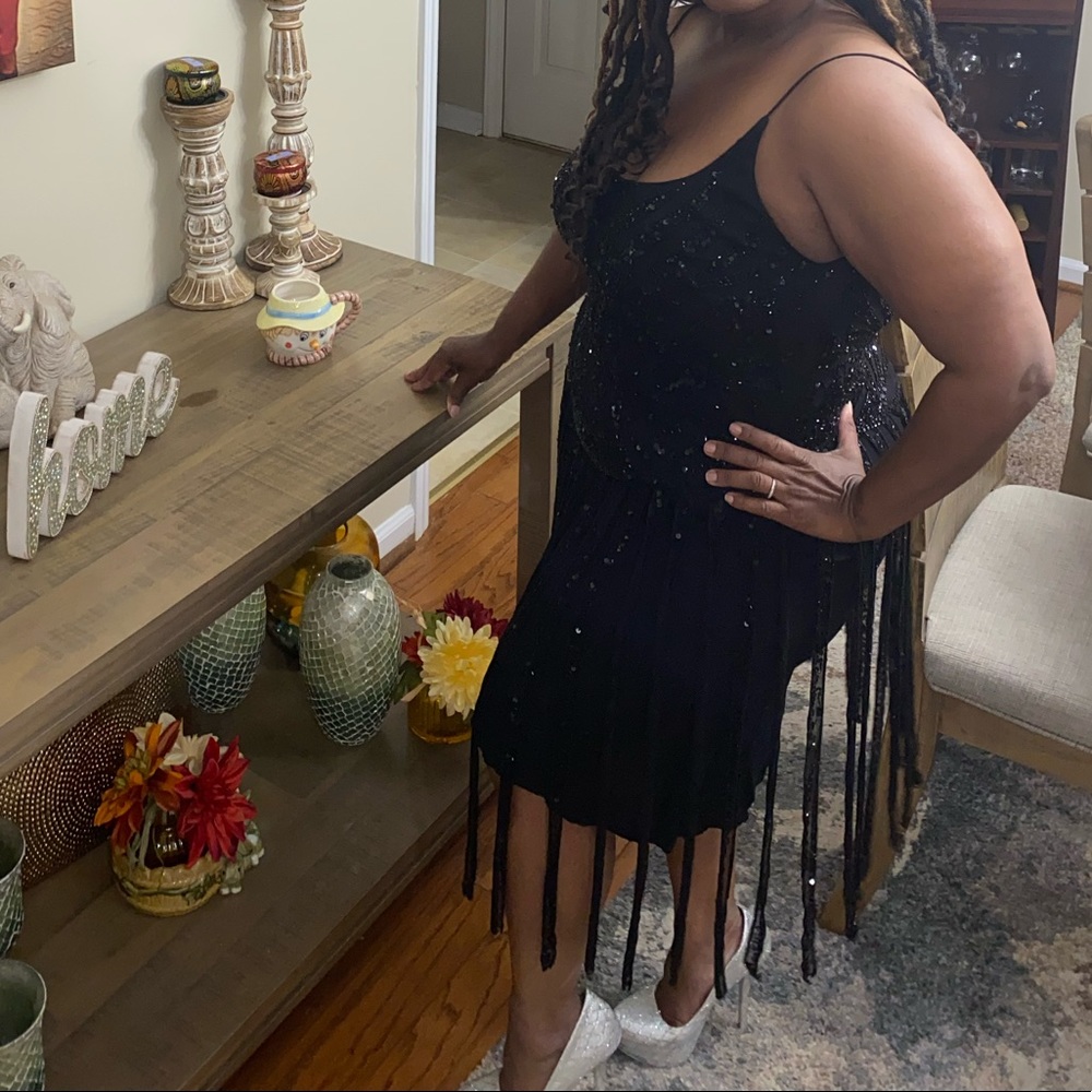 NWT Scala 100% Silk Hand Beaded Black Cocktail Dress - Picture 3 of 10